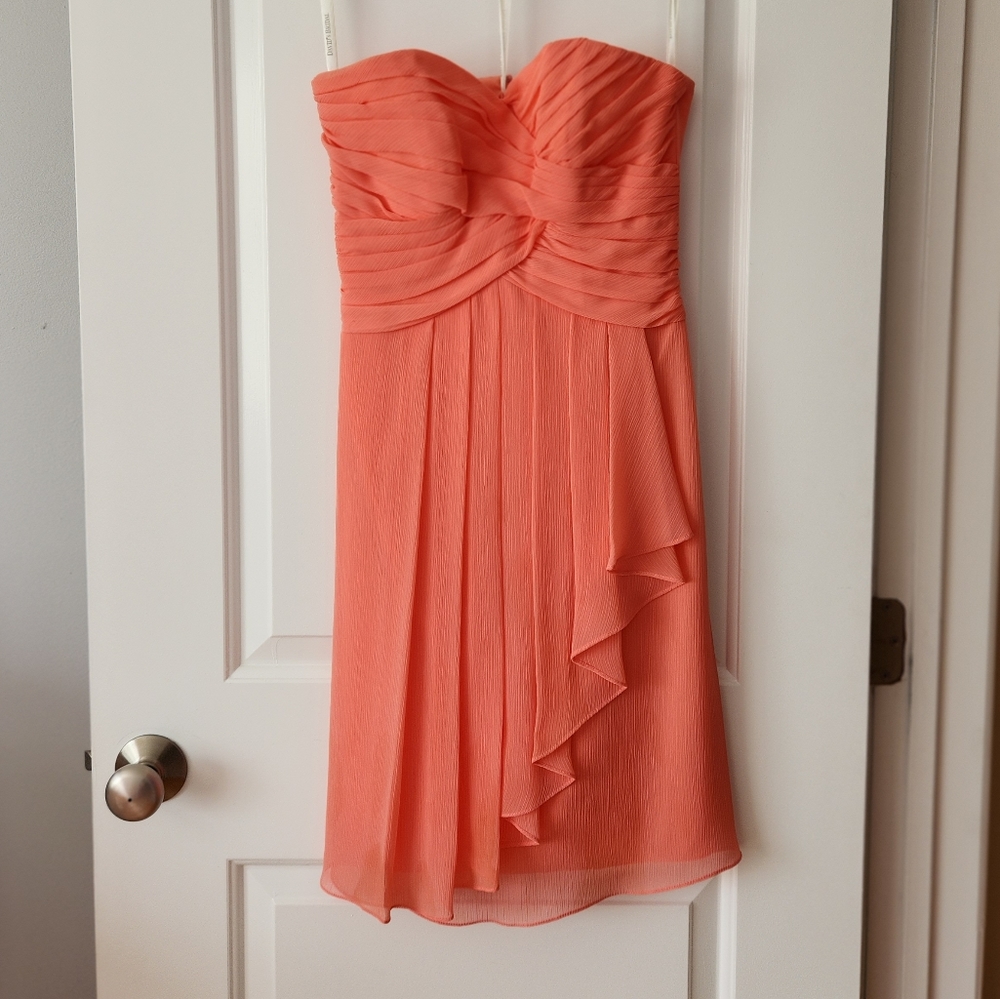 David's Bridal chiffon bridesmaid dress, coral color, size 2